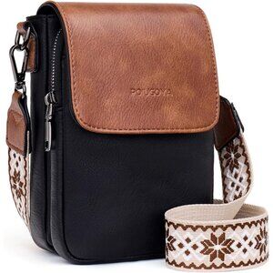 Womens A-black Brown Leather Purses Imported Magnetic Snap Crossbody Zipper Bag